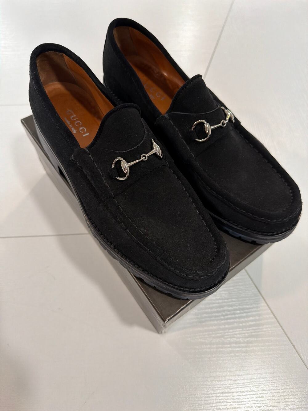 Gucci Horsebit Sport Suede Loafers Black Size 10.5